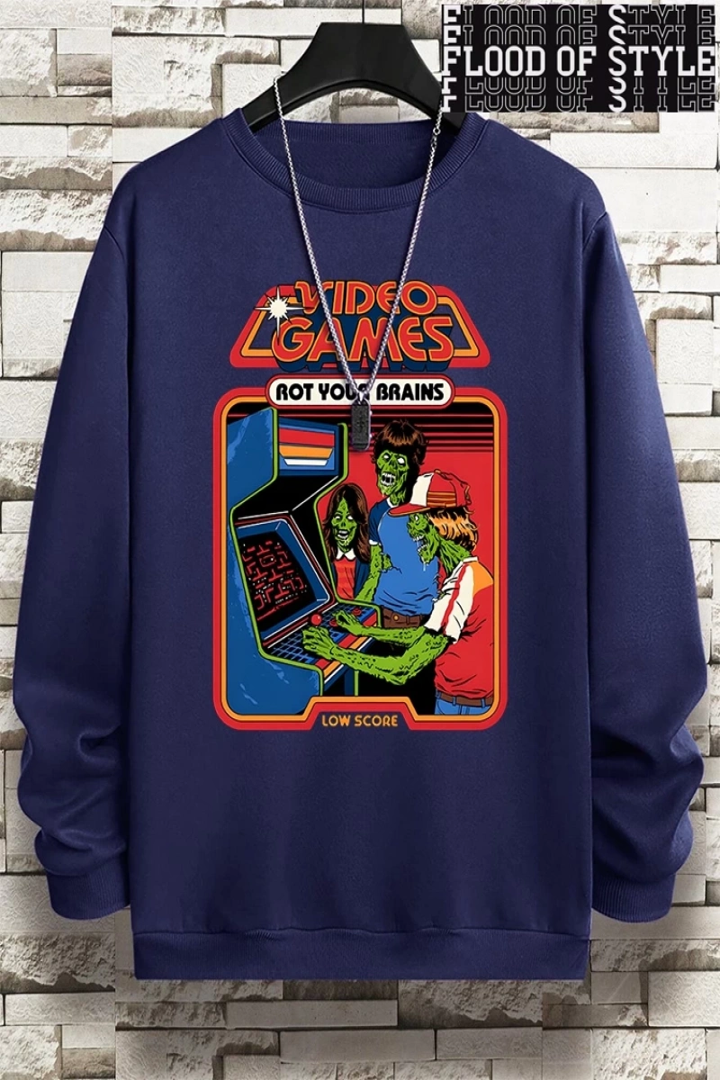Hip Hop Harajuku Vintage Tarzı  Çürümeye beyinleri çizgi roman  Gri