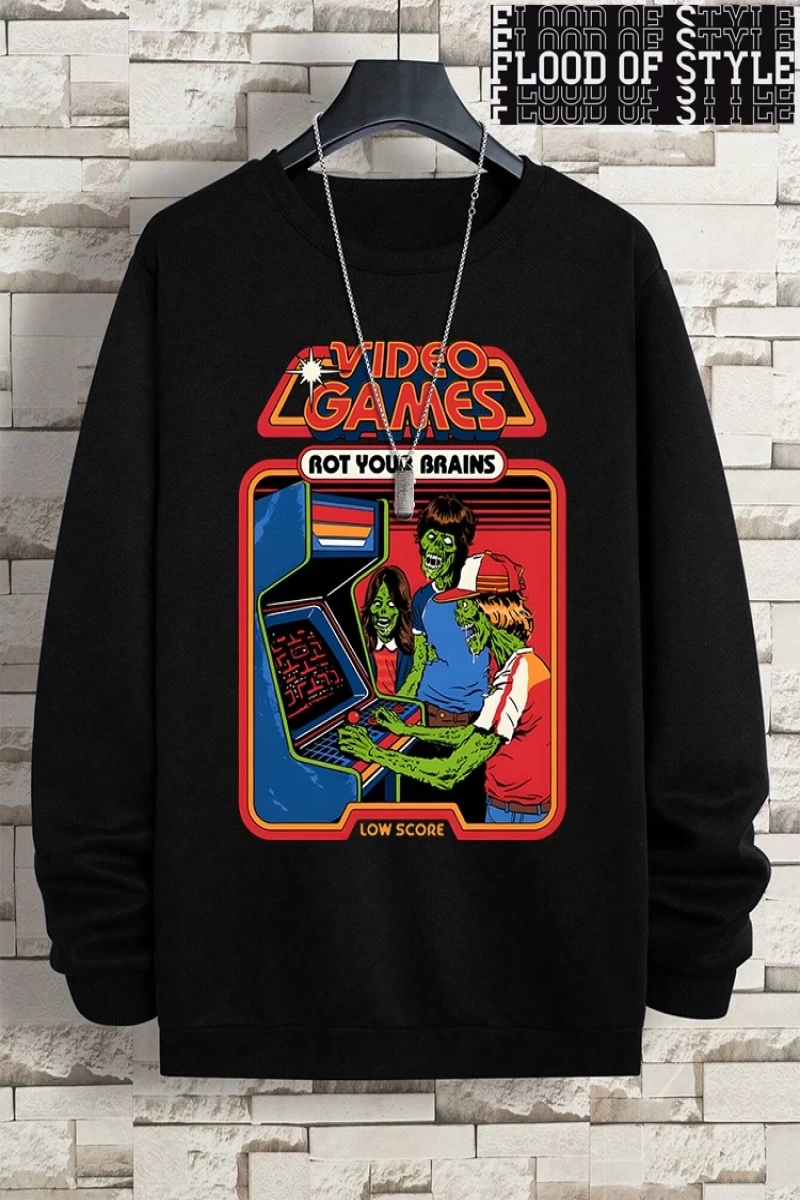 Hip Hop Harajuku Vintage Tarzı  Çürümeye beyinleri çizgi roman  Gri