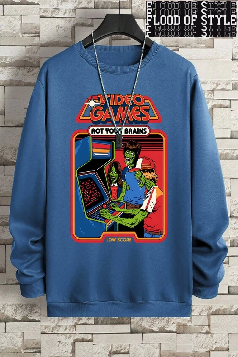 Hip Hop Harajuku Vintage Tarzı  Çürümeye beyinleri çizgi roman  Gri