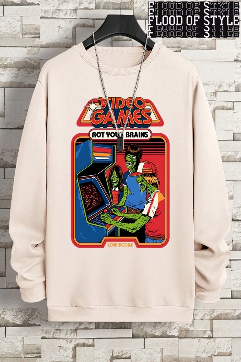 Hip Hop Harajuku Vintage Tarzı  Çürümeye beyinleri çizgi roman  Gri