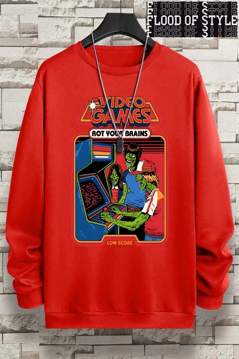 Hip Hop Harajuku Vintage Tarzı  Çürümeye beyinleri çizgi roman  Gri