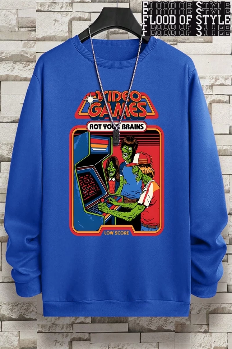 Hip Hop Harajuku Vintage Tarzı  Çürümeye beyinleri çizgi roman  Gri