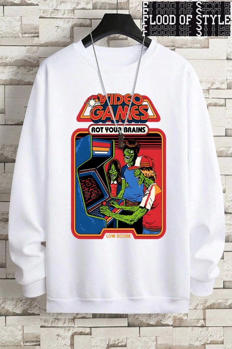 Hip Hop Harajuku Vintage Tarzı  Çürümeye beyinleri çizgi roman  Gri