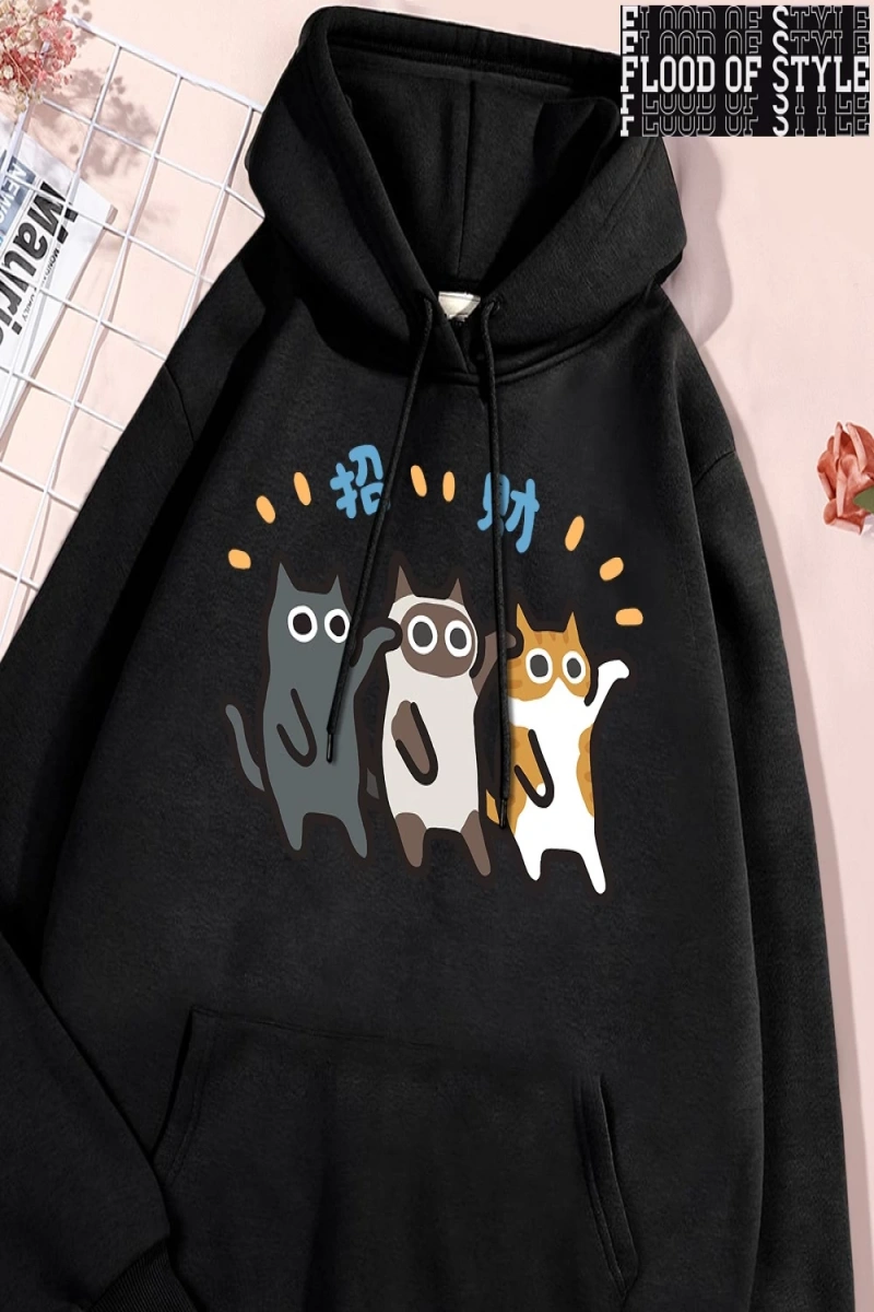 Hip Hop Harajuku Vintage Tarzı  Dans Caicai kedi  Gri