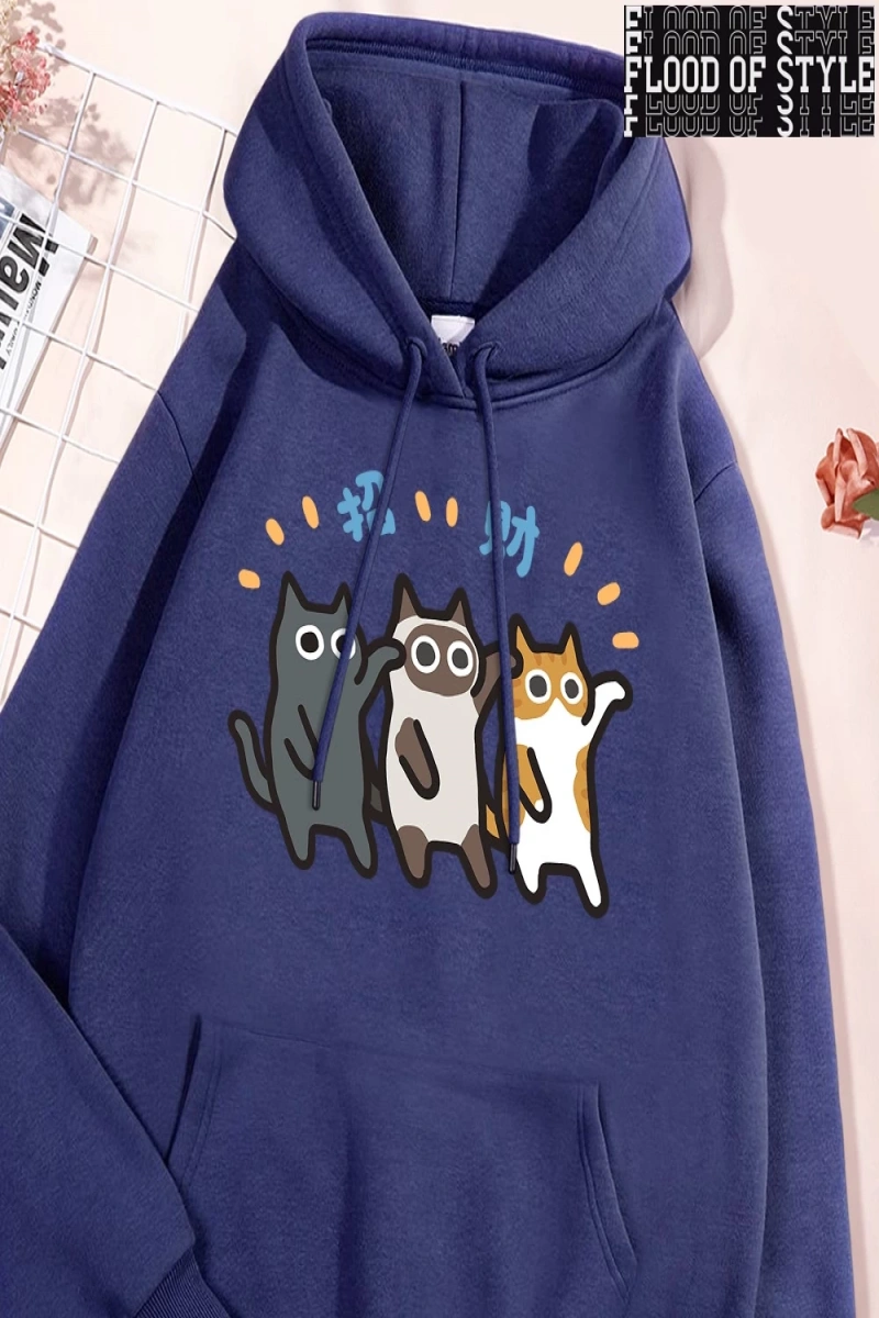 Hip Hop Harajuku Vintage Tarzı  Dans Caicai kedi  Gri