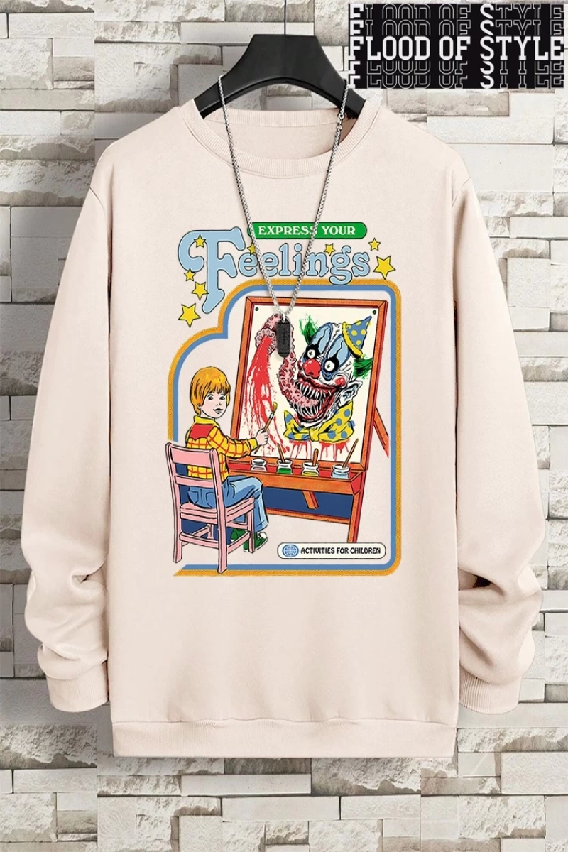 Hip Hop Harajuku Vintage Tarzı  Duygularınızı İfade Edin Palyaço  Gri