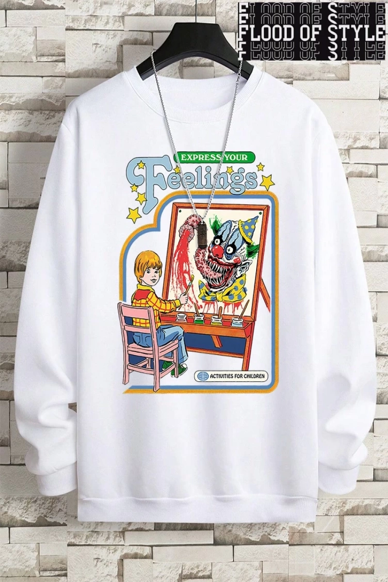 Hip Hop Harajuku Vintage Tarzı  Duygularınızı İfade Edin Palyaço  Gri