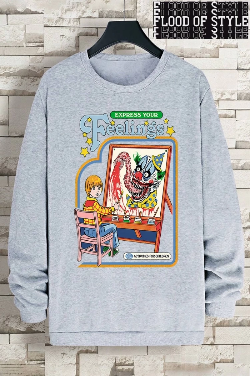 Hip Hop Harajuku Vintage Tarzı  Duygularınızı İfade Edin Palyaço  Gri