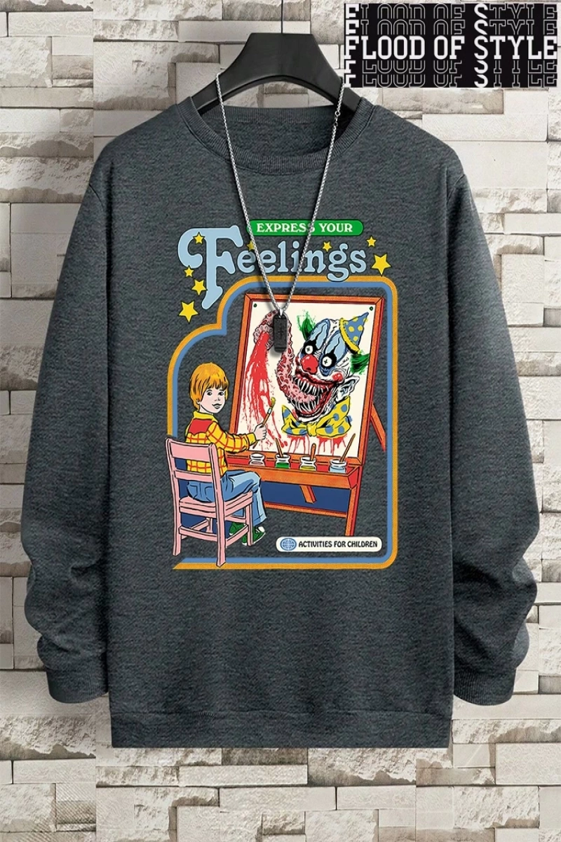 Hip Hop Harajuku Vintage Tarzı  Duygularınızı İfade Edin Palyaço  Gri