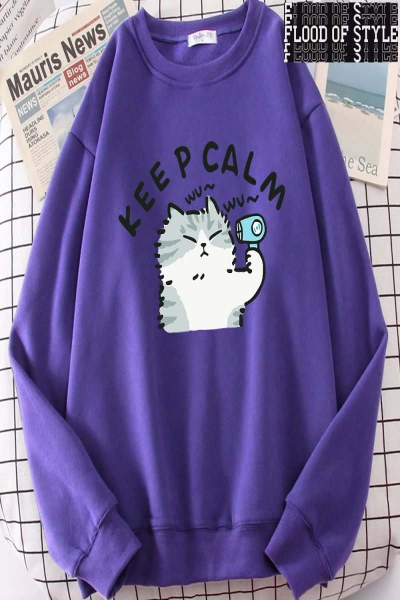 Hip Hop Harajuku Vintage Tarzı  Eğlenceli kedi sevimli Gri