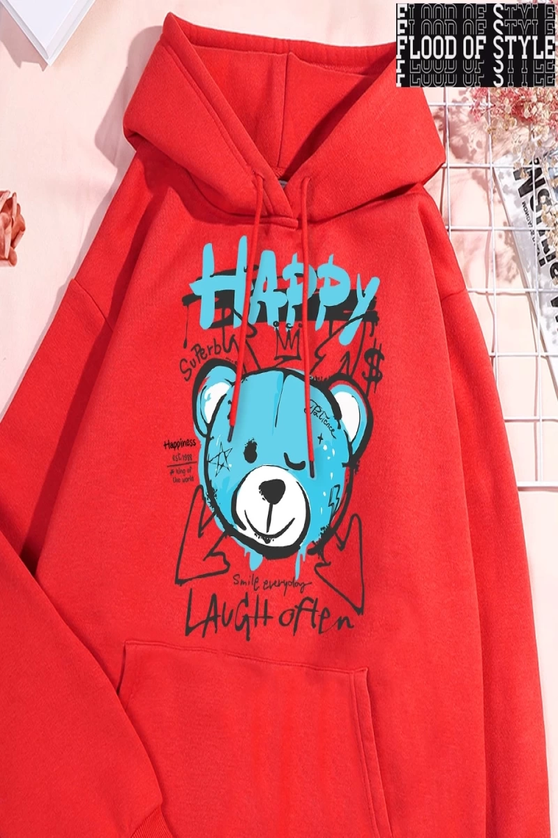 Hip Hop Harajuku Vintage Tarzı  Eğlenceli mavi mutlu ayı giyim Gri