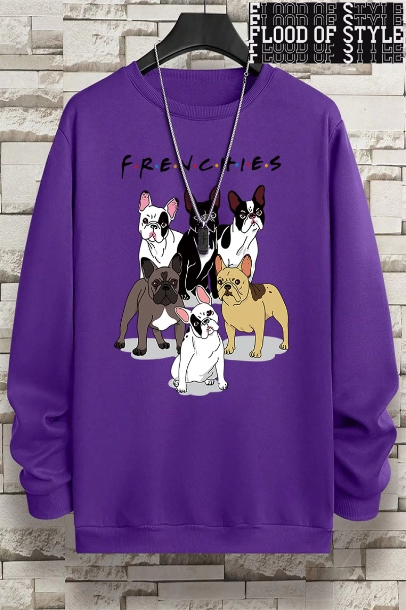Hip Hop Harajuku Vintage Tarzı  Frenchies 6 fransız buldog  Gri