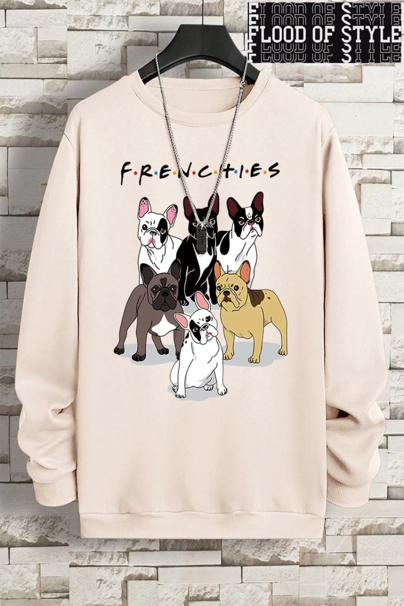 Hip Hop Harajuku Vintage Tarzı  Frenchies 6 fransız buldog  Gri