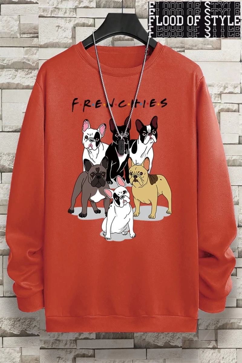 Hip Hop Harajuku Vintage Tarzı  Frenchies 6 fransız buldog  Gri