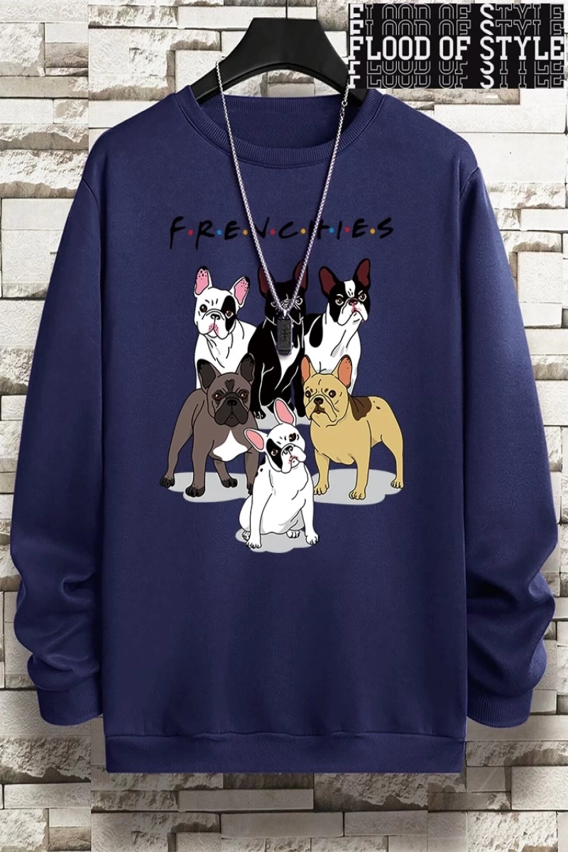 Hip Hop Harajuku Vintage Tarzı  Frenchies 6 fransız buldog  Gri