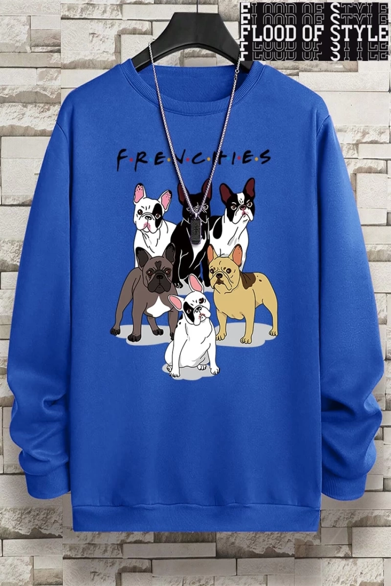 Hip Hop Harajuku Vintage Tarzı  Frenchies 6 fransız buldog  Gri