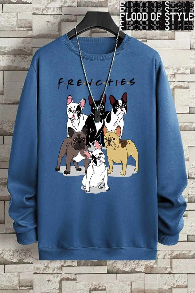 Hip Hop Harajuku Vintage Tarzı  Frenchies 6 fransız buldog  Gri
