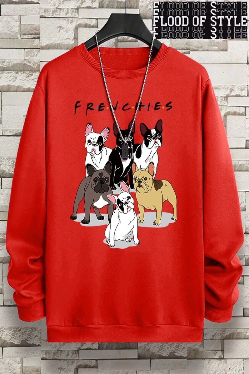 Hip Hop Harajuku Vintage Tarzı  Frenchies 6 fransız buldog  Gri