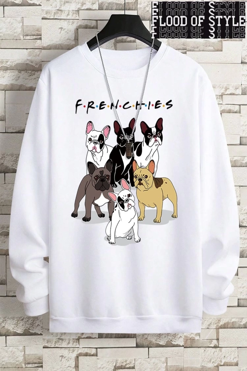 Hip Hop Harajuku Vintage Tarzı  Frenchies 6 fransız buldog  Gri