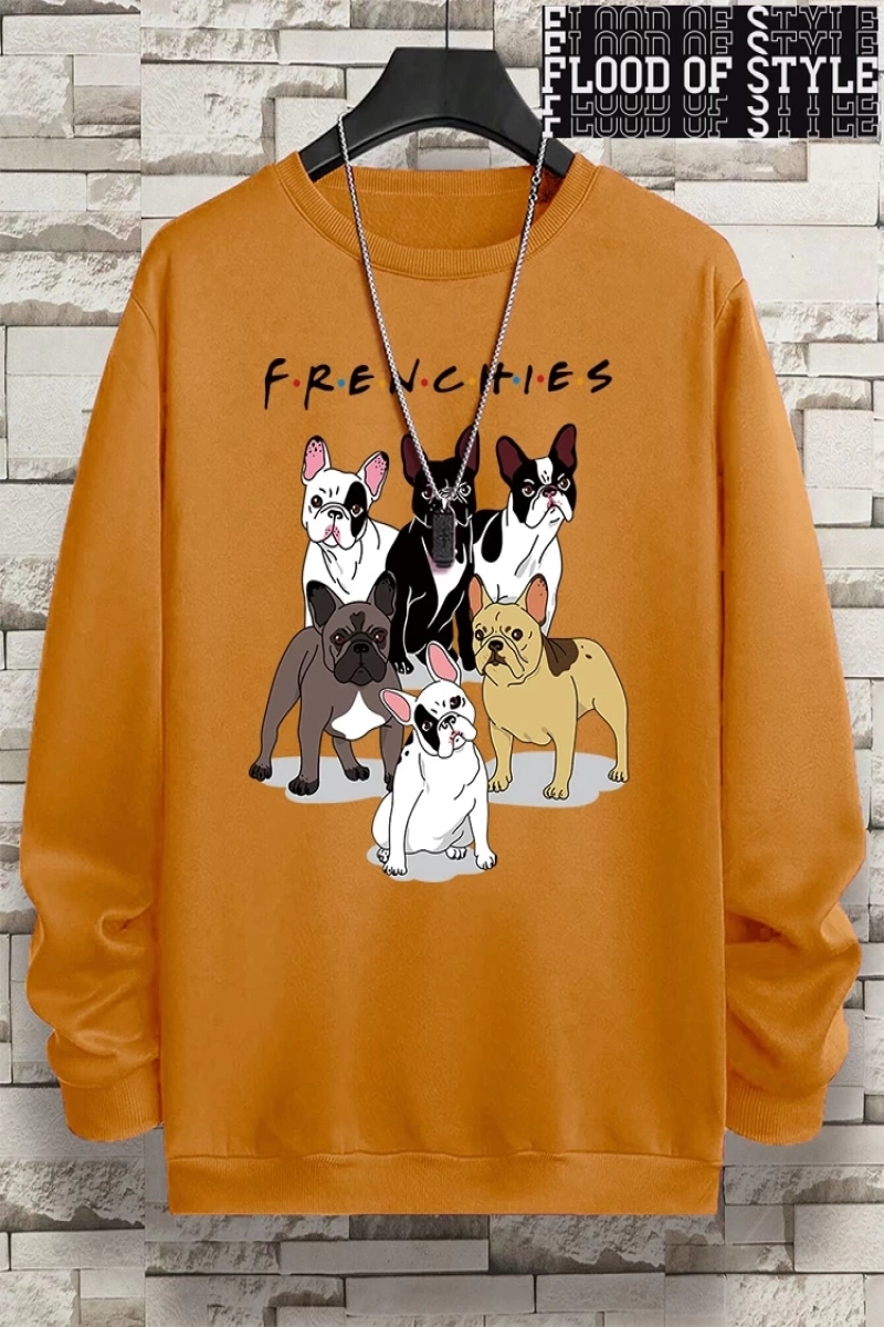Hip Hop Harajuku Vintage Tarzı  Frenchies 6 fransız buldog  Gri