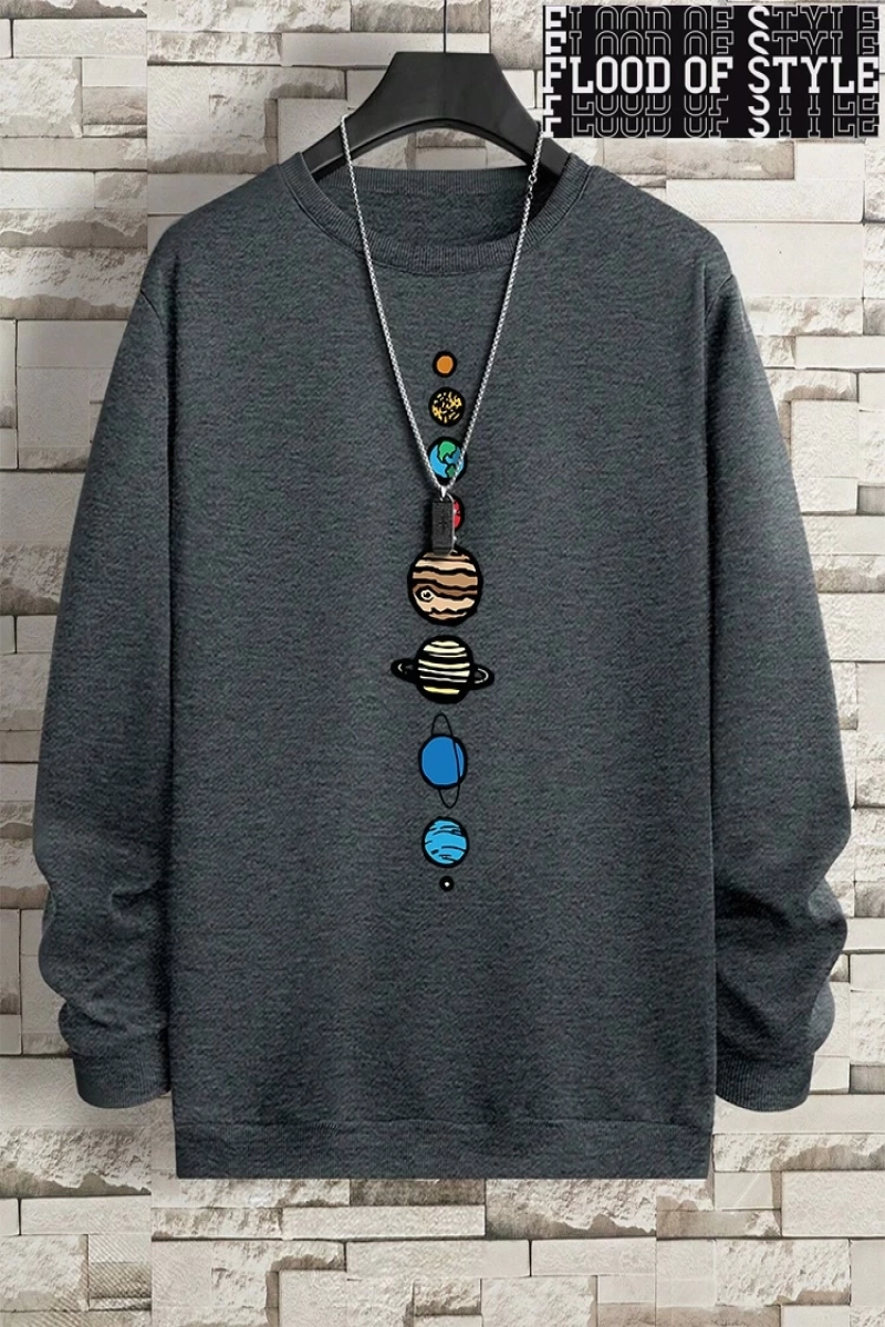 Hip Hop Harajuku Vintage Tarzı  Güneş sistemi  Gri