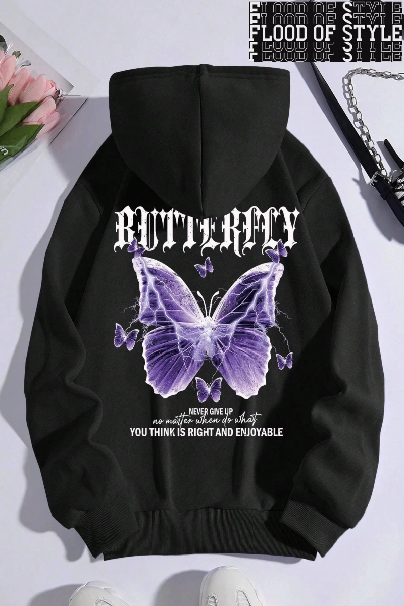 Hip Hop Harajuku Vintage Tarzı  Güzel mor kelebek  Bej