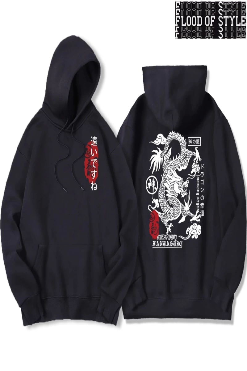 Hip Hop Harajuku Vintage Tarzı  Harajuku Ejderha Komik Desen Gri