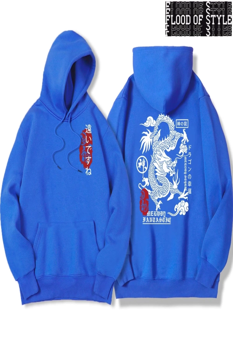 Hip Hop Harajuku Vintage Tarzı  Harajuku Ejderha Komik Desen Gri