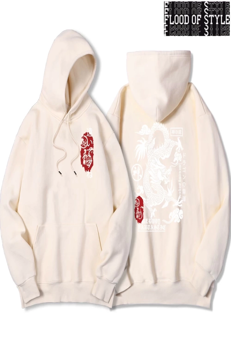 Hip Hop Harajuku Vintage Tarzı  Harajuku Ejderha Komik Desen Gri