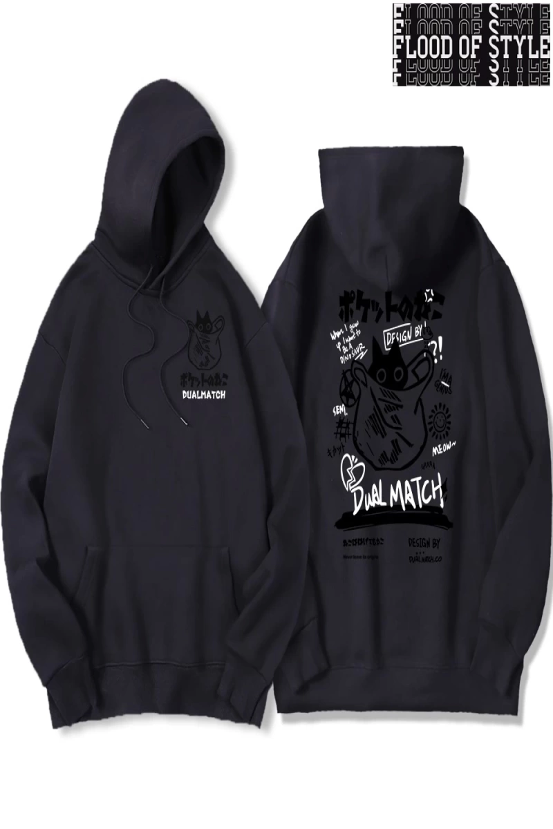 Hip Hop Harajuku Vintage Tarzı  Harajuku Kawaii Kedi Çift  Gri