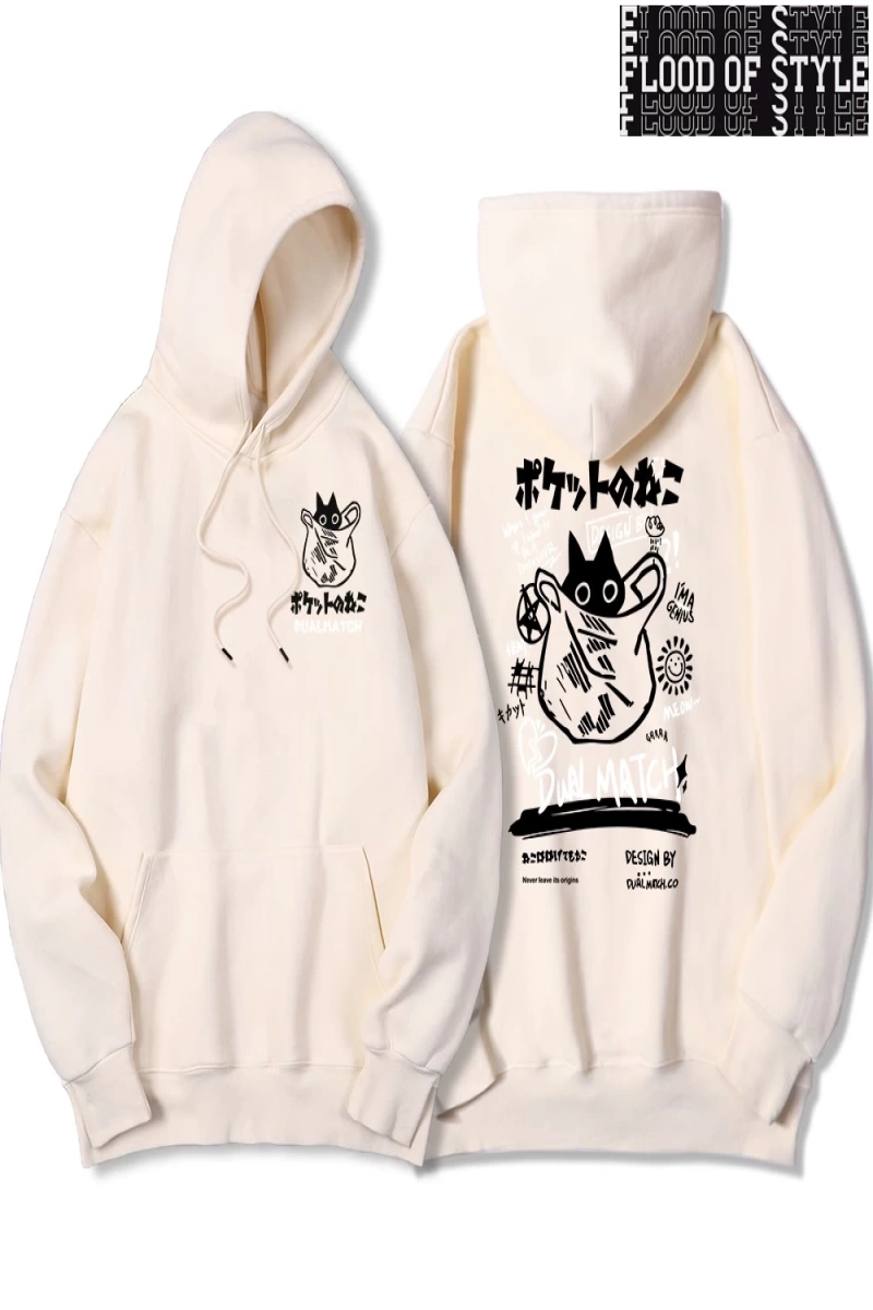 Hip Hop Harajuku Vintage Tarzı  Harajuku Kawaii Kedi Çift  Gri