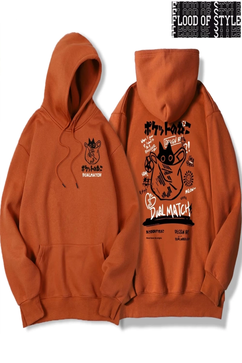 Hip Hop Harajuku Vintage Tarzı  Harajuku Kawaii Kedi Çift  Gri