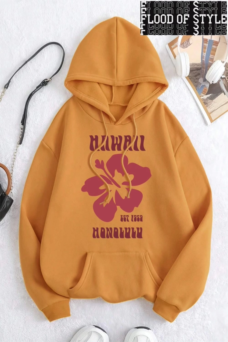 Hip Hop Harajuku Vintage Tarzı  Hawaii Est 1959 Honolulu  Gri