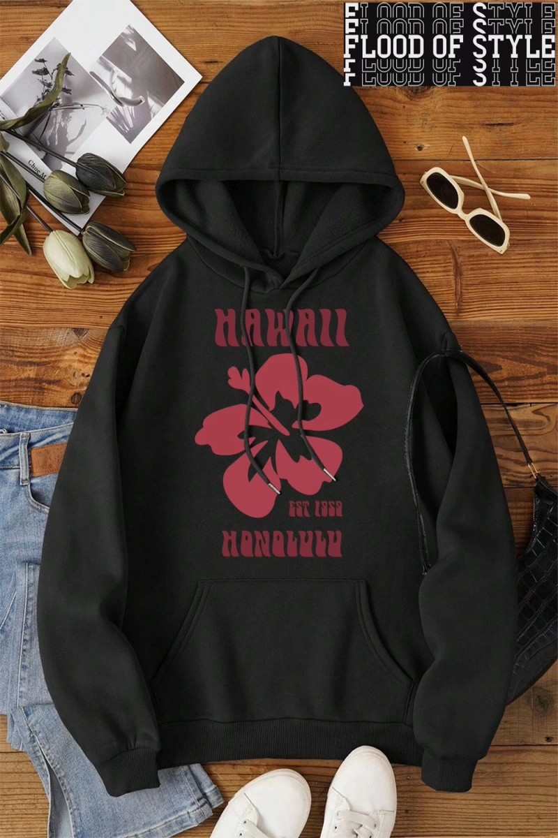 Hip Hop Harajuku Vintage Tarzı  Hawaii Est 1959 Honolulu  Gri