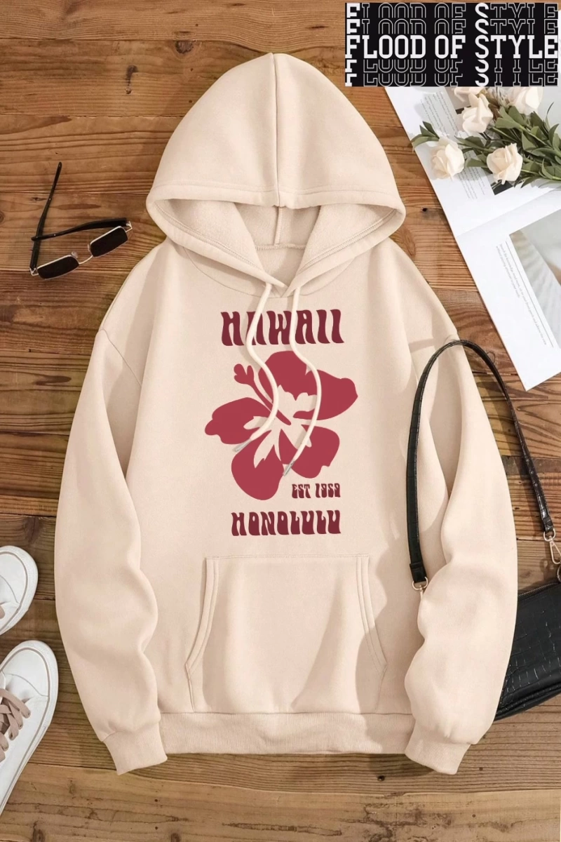 Hip Hop Harajuku Vintage Tarzı  Hawaii Est 1959 Honolulu  Gri