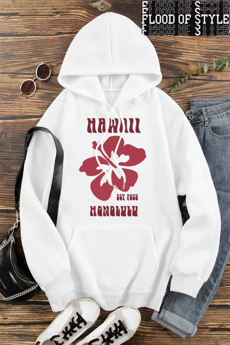 Hip Hop Harajuku Vintage Tarzı  Hawaii Est 1959 Honolulu  Gri