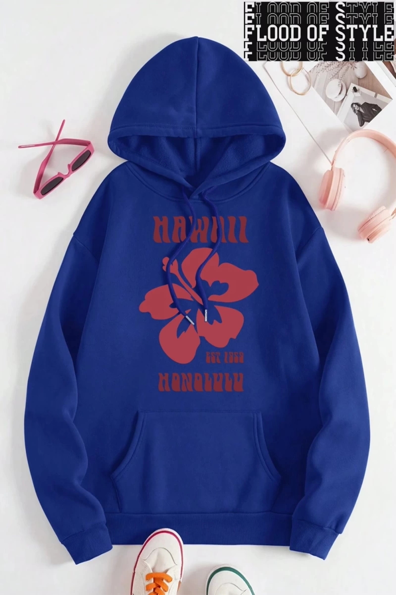 Hip Hop Harajuku Vintage Tarzı  Hawaii Est 1959 Honolulu  Gri