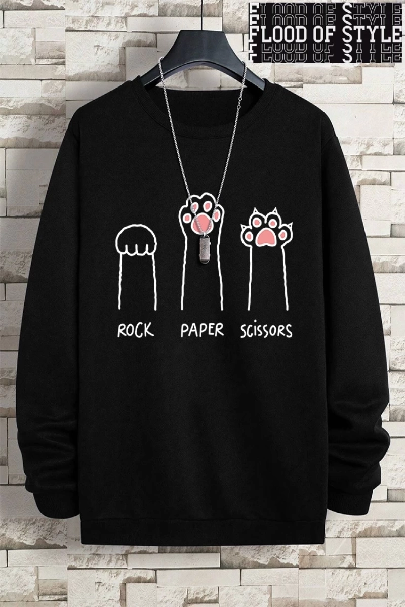 Hip Hop Harajuku Vintage Tarzı  Kaya kağıt makas CatS Paw  Gri