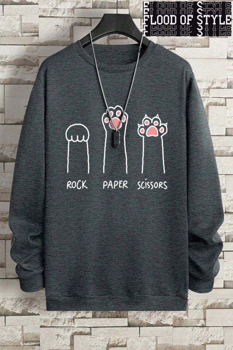 Hip Hop Harajuku Vintage Tarzı  Kaya kağıt makas CatS Paw  Gri