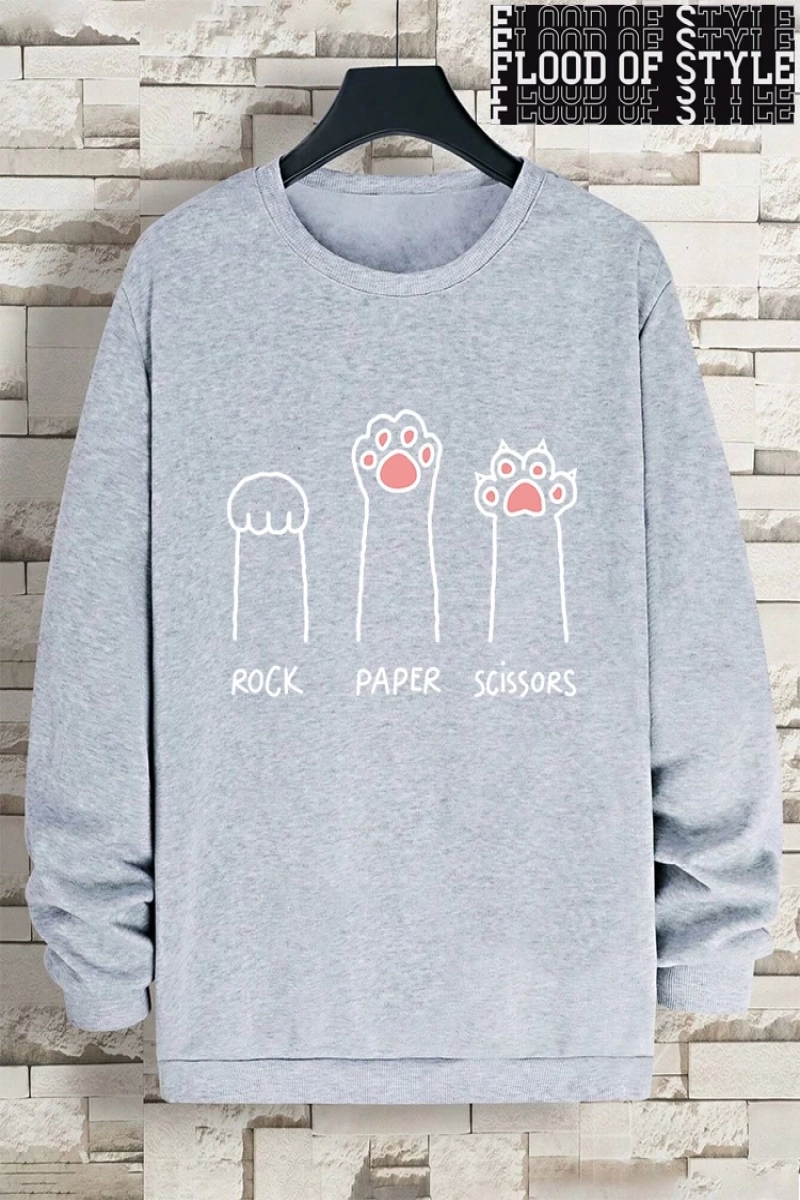 Hip Hop Harajuku Vintage Tarzı  Kaya kağıt makas CatS Paw  Gri