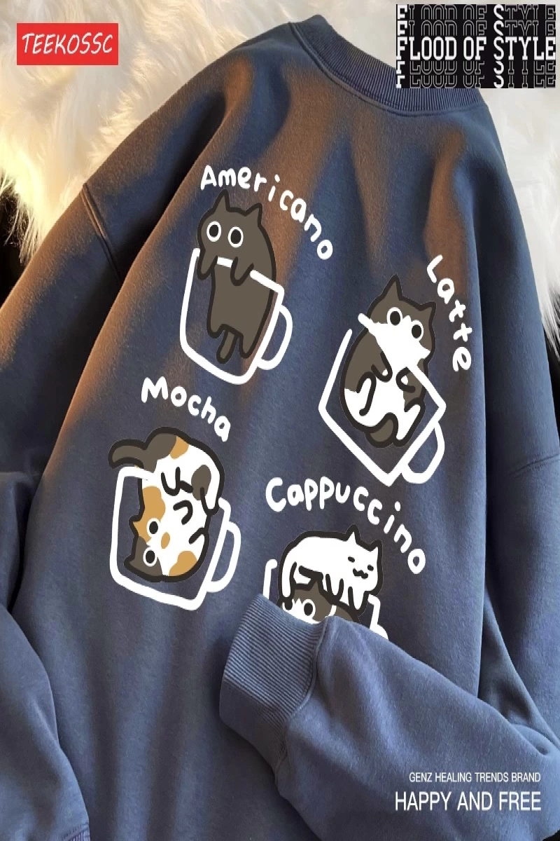 Hip Hop Harajuku Vintage Tarzı  Kedi kahve sıcak  Bej