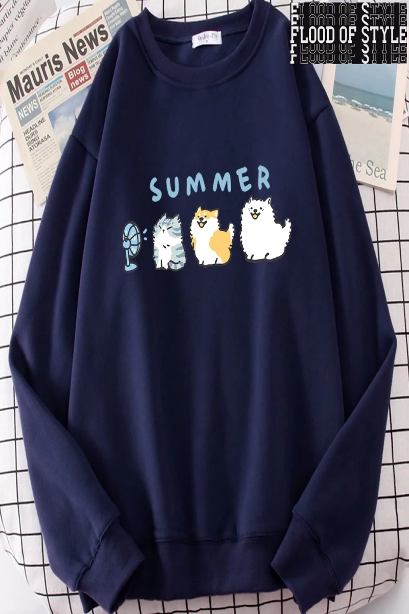 Hip Hop Harajuku Vintage Tarzı  Kediler ve köpekler sevimli Gri