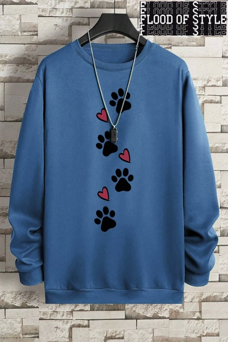 Hip Hop Harajuku Vintage Tarzı  Köpek pençe baskı aşk komik baskı  Gri