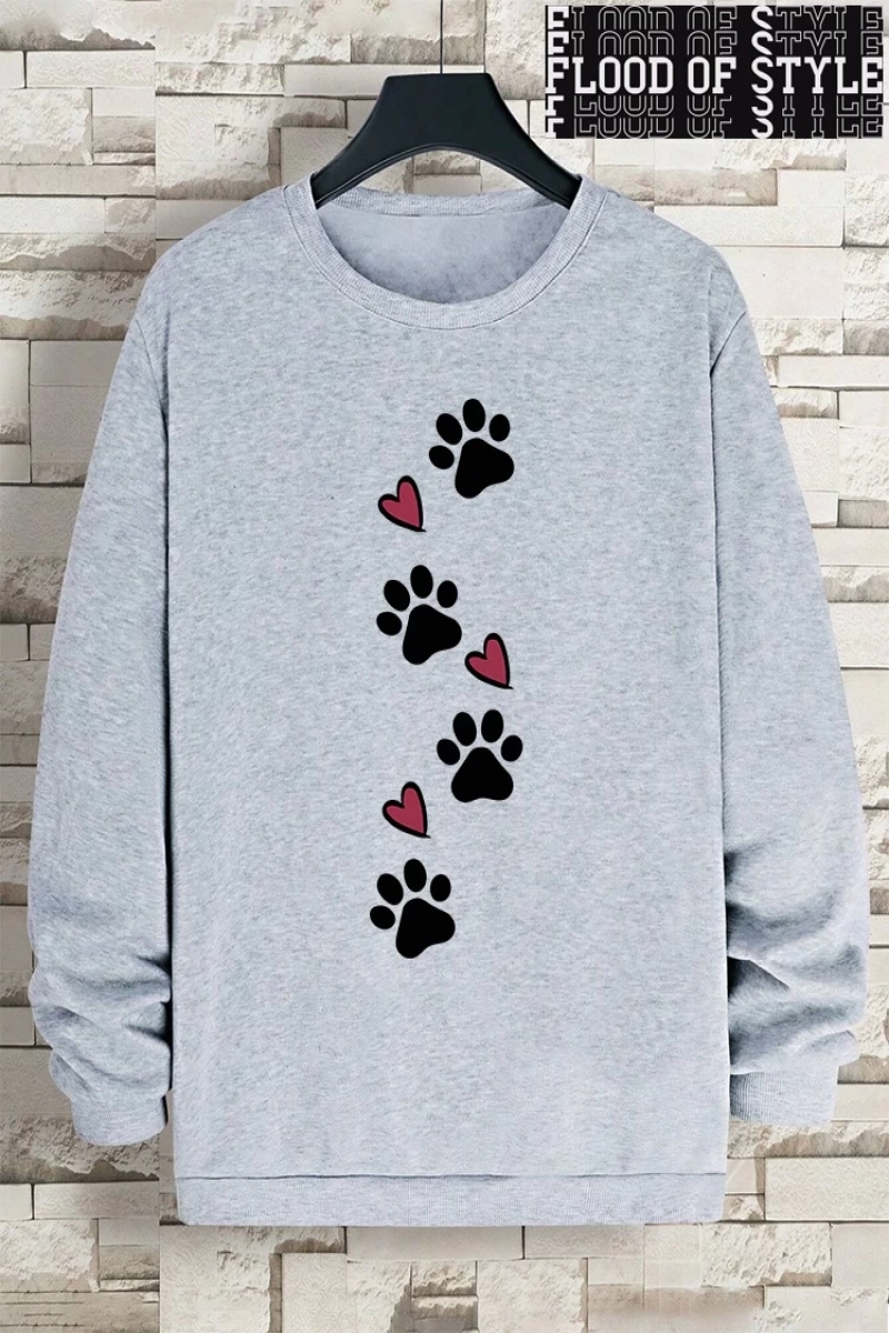 Hip Hop Harajuku Vintage Tarzı  Köpek pençe baskı aşk komik baskı  Gri