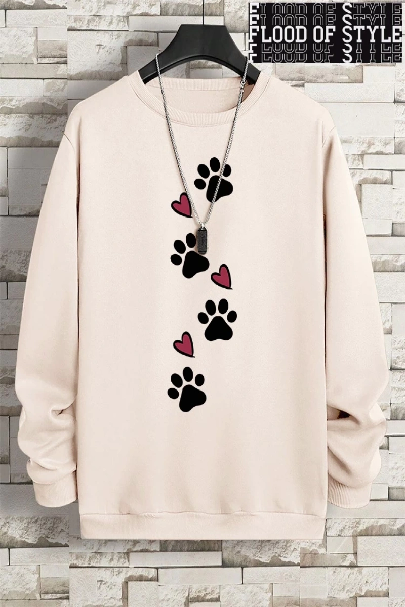 Hip Hop Harajuku Vintage Tarzı  Köpek pençe baskı aşk komik baskı  Gri