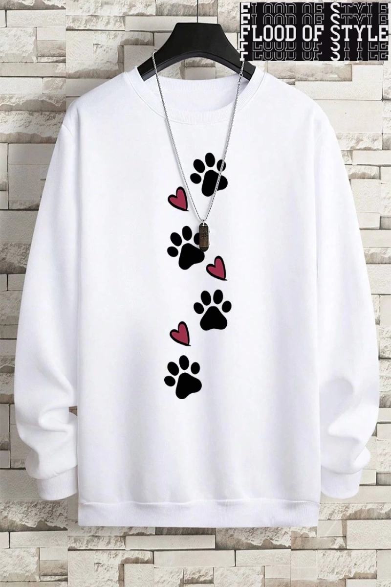 Hip Hop Harajuku Vintage Tarzı  Köpek pençe baskı aşk komik baskı  Gri