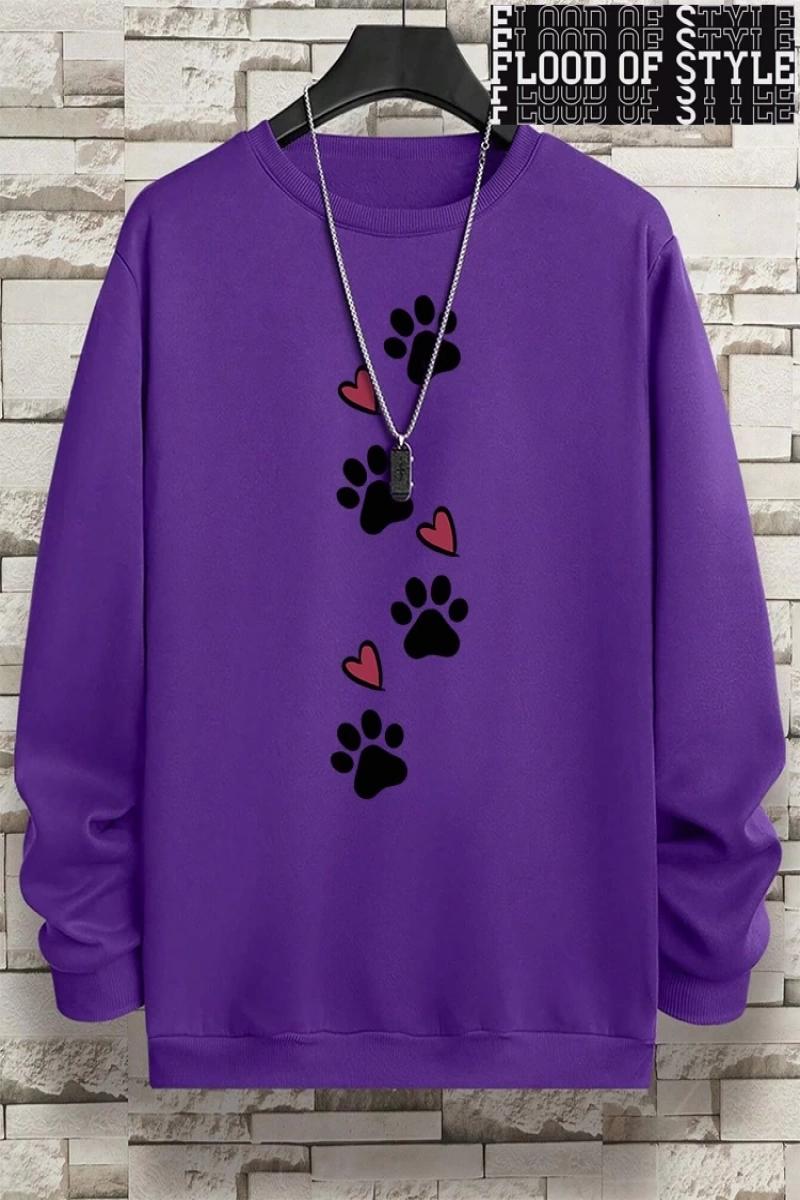 Hip Hop Harajuku Vintage Tarzı  Köpek pençe baskı aşk komik baskı  Gri
