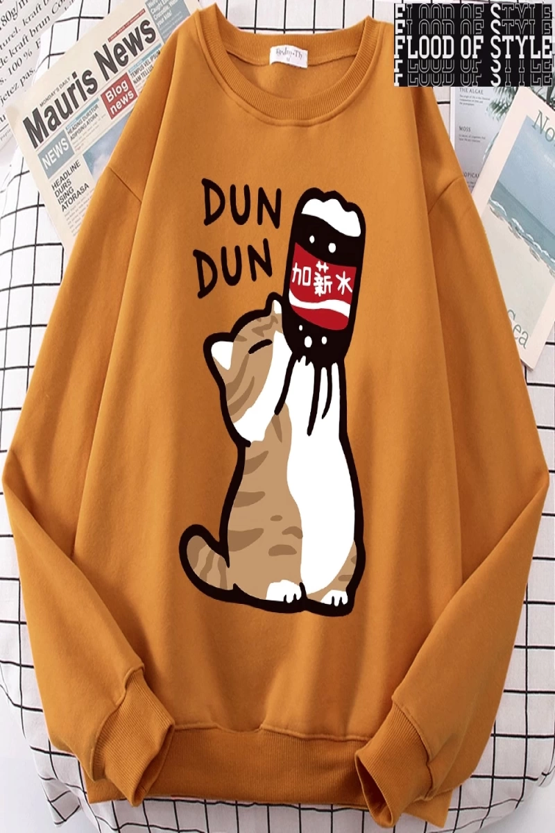 Hip Hop Harajuku Vintage Tarzı  Maaş Artış Eğlenceli Kedi Sevimli  Gri