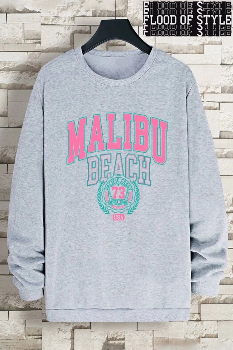 Hip Hop Harajuku Vintage Tarzı  Malibu plaj 79 abd komik  Gri