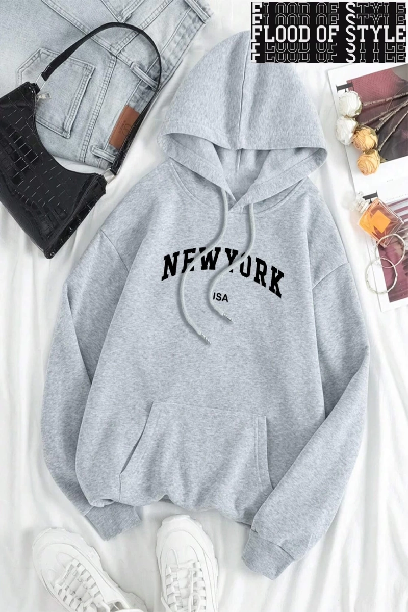 Hip Hop Harajuku Vintage Tarzı  New York abd şehir mektup Gri